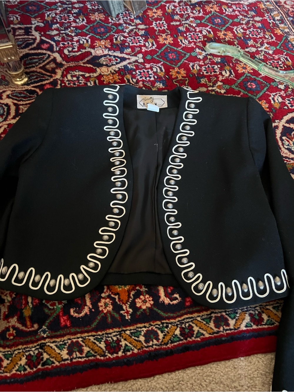 Scully by Marsha Wright Black Cropped Jacket with White Loop Trim